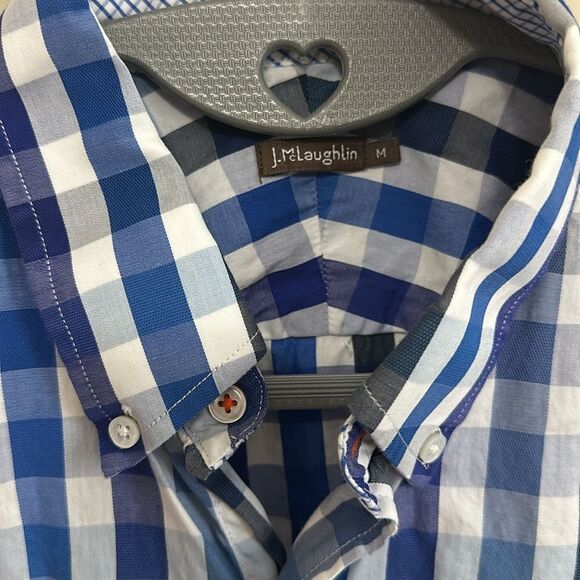 J. Mclaughlin Shirt Men Medium Button Up Long Sleeve blue checkered casual - Picture 3 of 6